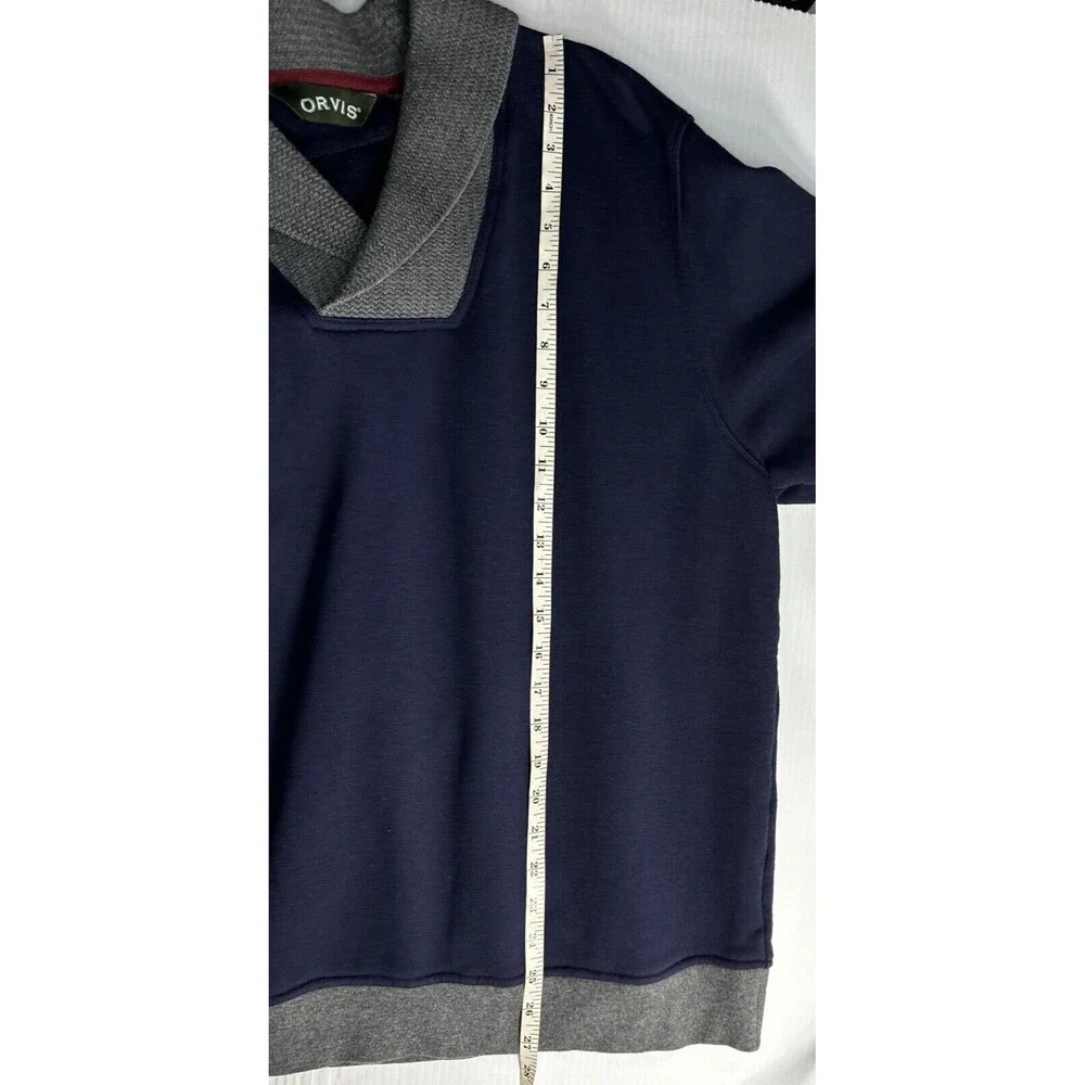 Orvis Men’s Cowl Neck Pullover Sweatshirt Long Sleeve Navy Blue Gray Sz L